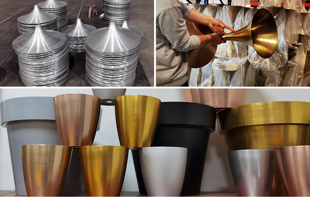 Spinning examples for furniture table bases and metal vase accessories